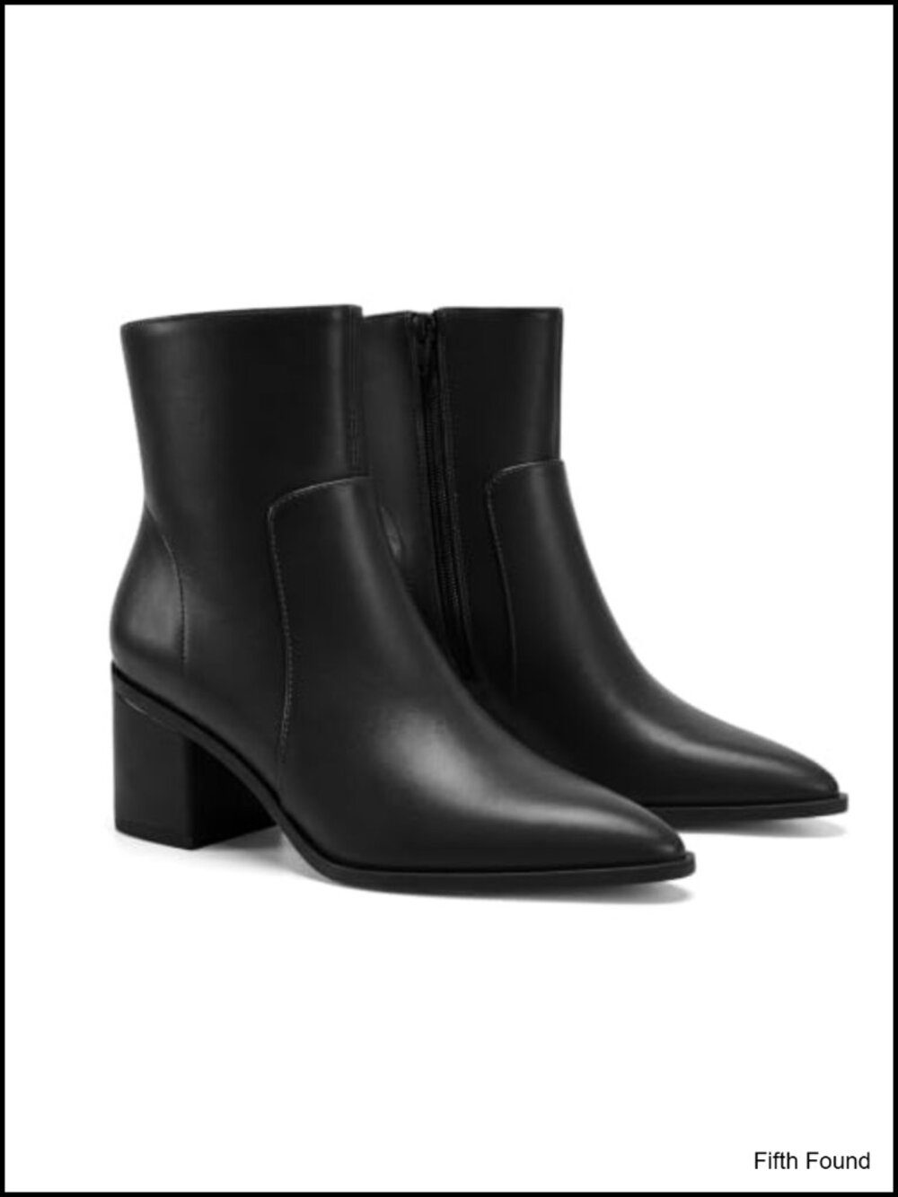 Faux Leather Pointed Toe Ankle Booties with Chunky Low Heel and Side Zipper